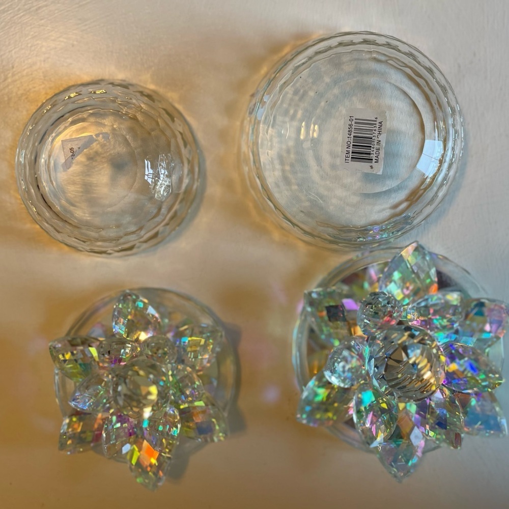 Set of glass flower trinket jewelry holder